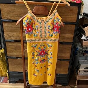 Embroidered Yellow Midi Dress